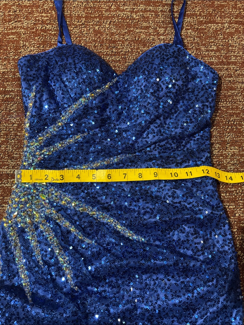 Dave & Johnny sequin mini dress rhinestone side starburst fitted spaghetti strap - Picture 5 of 14